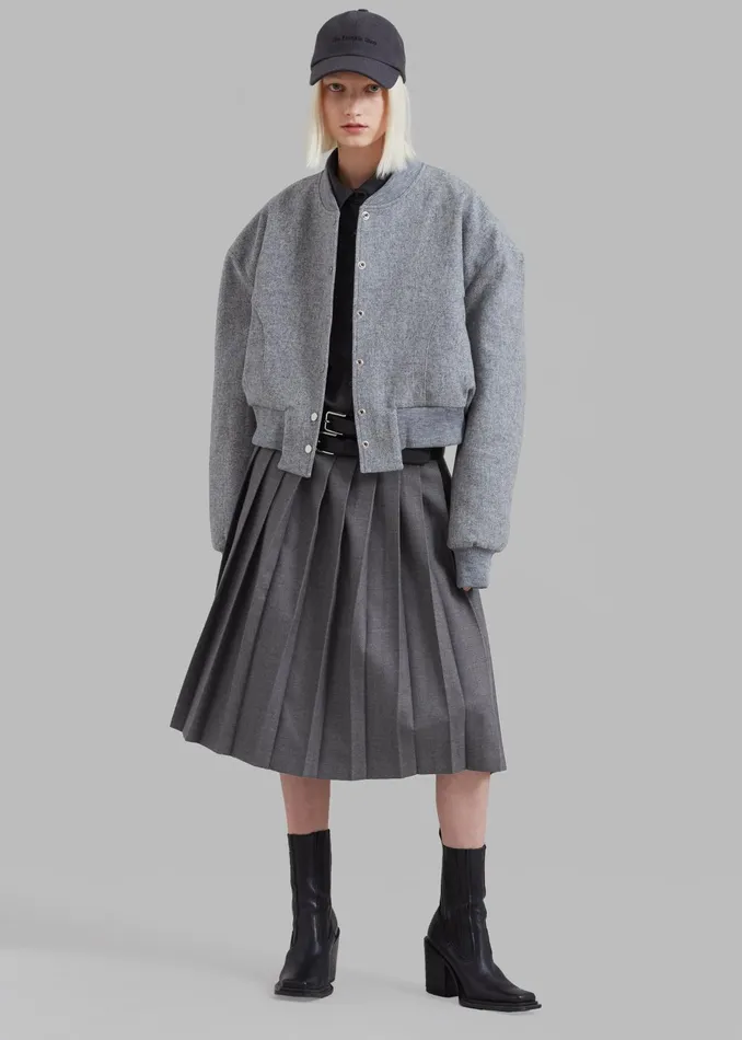 The Frankie Shop Bottoms Wednesday Belted Pleated Skirt 8211 Dark Grey Melange 8211 Women
