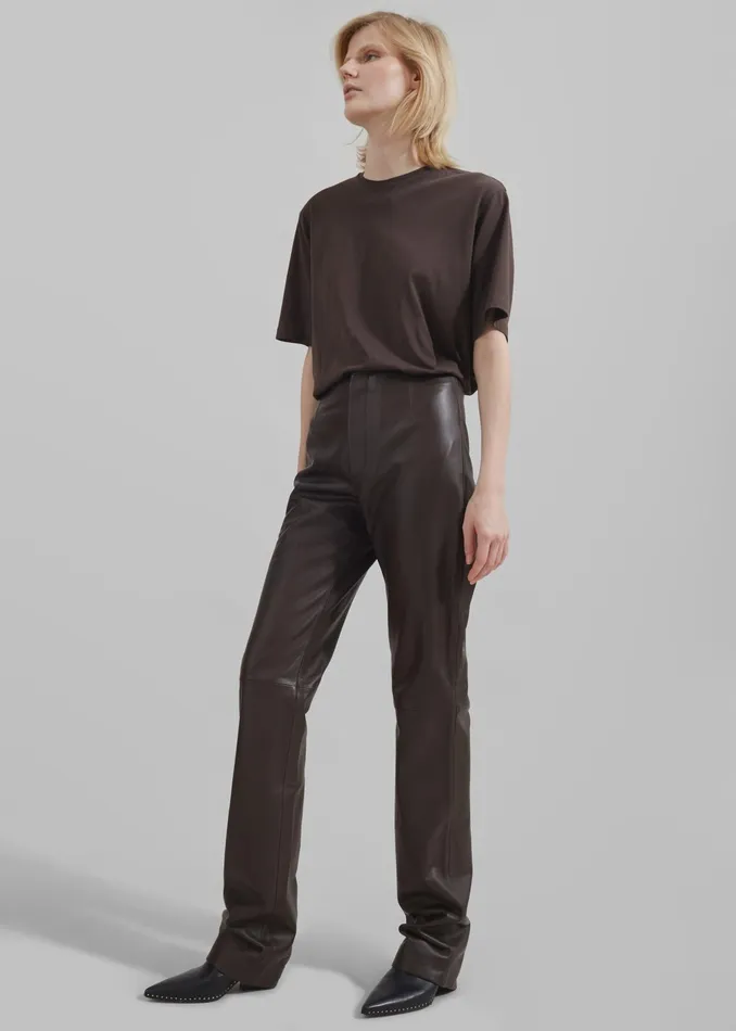 The Frankie Shop Bottoms Ziggy Long Leather Pants 8211 Brown 8211 Women