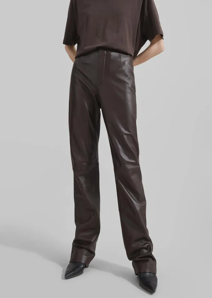 The Frankie Shop Bottoms Ziggy Long Leather Pants 8211 Brown 8211 Women