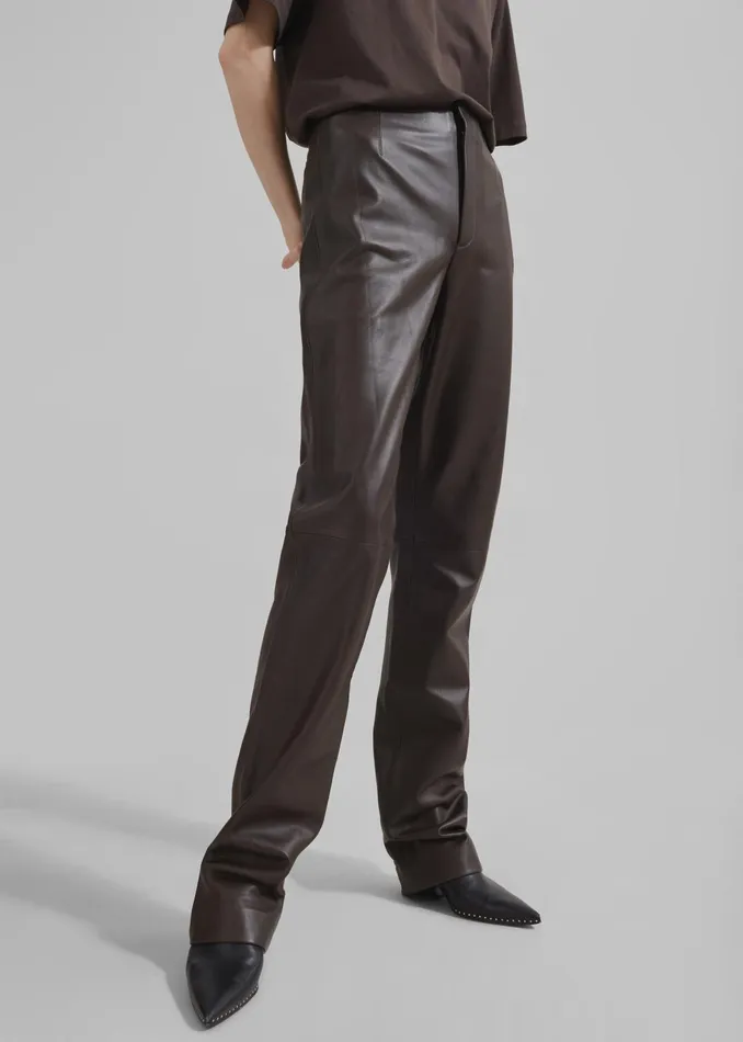 The Frankie Shop Bottoms Ziggy Long Leather Pants 8211 Brown 8211 Women