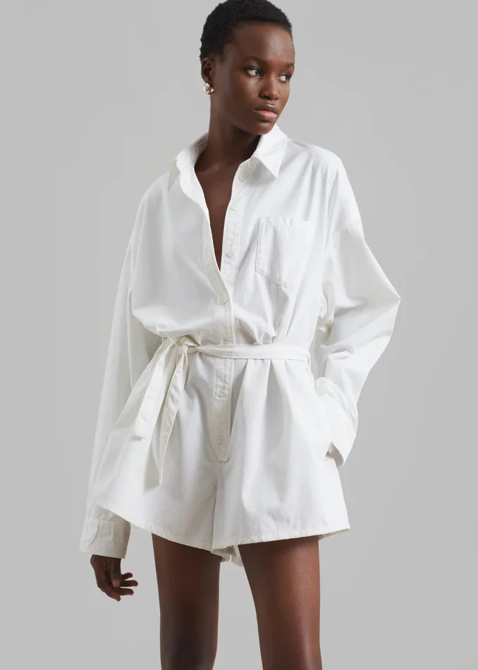 The Frankie Shop Jumpsuits Wren Denim Romper 8211 White 8211 Women