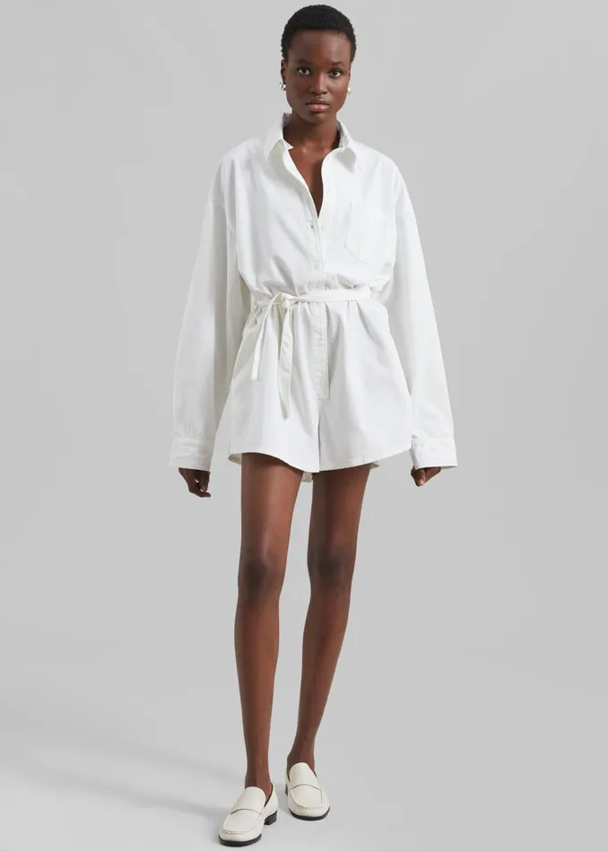 The Frankie Shop Jumpsuits Wren Denim Romper 8211 White 8211 Women