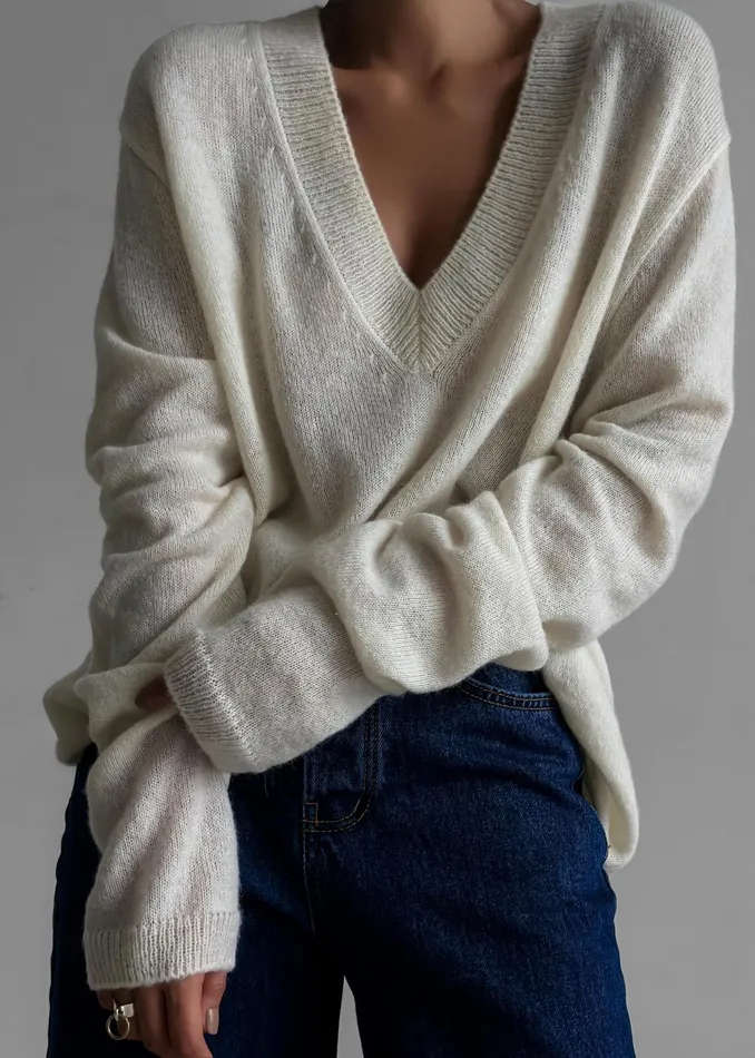 The Frankie Shop Knitwear Brayden V Neck Sweater 8211 Cream 8211 Women