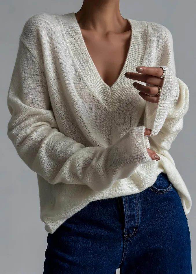 The Frankie Shop Knitwear Brayden V Neck Sweater 8211 Cream 8211 Women