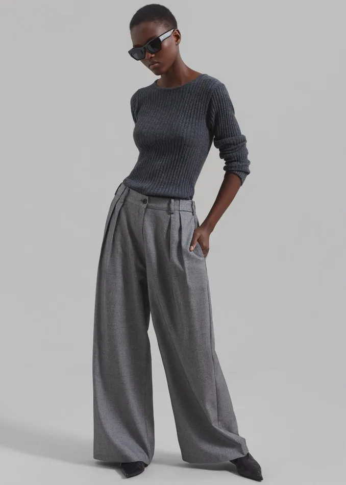 The Frankie Shop Knitwear Cora Ribbed Sweater 8211 Charcoal 8211 Women