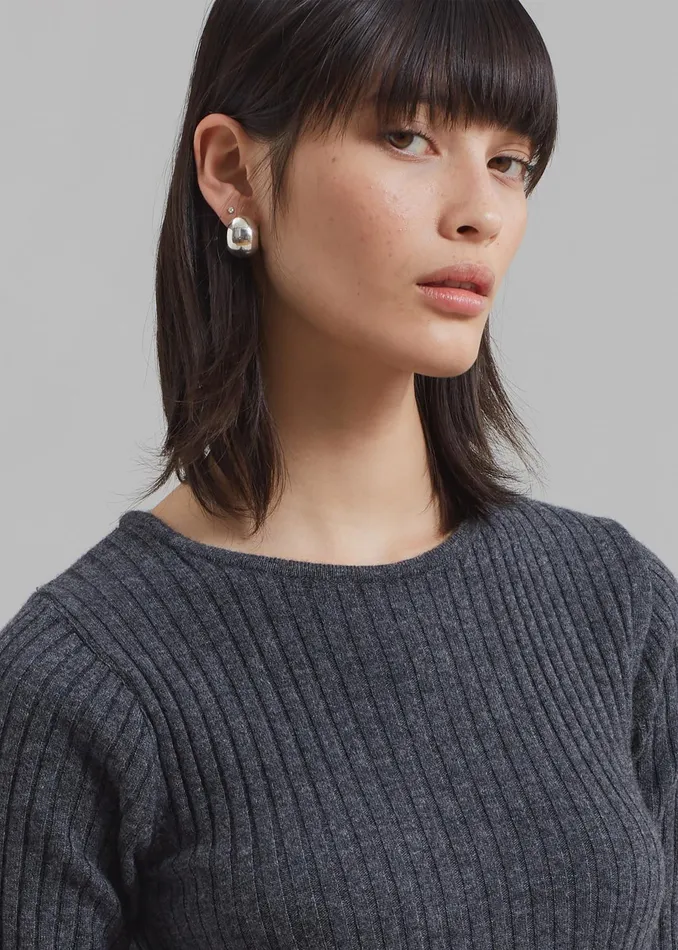 The Frankie Shop Knitwear Cora Ribbed Sweater 8211 Charcoal 8211 Women
