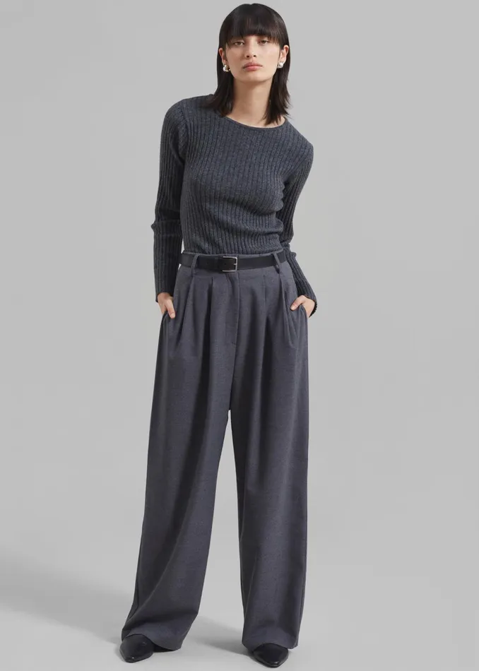 The Frankie Shop Knitwear Cora Ribbed Sweater 8211 Charcoal 8211 Women