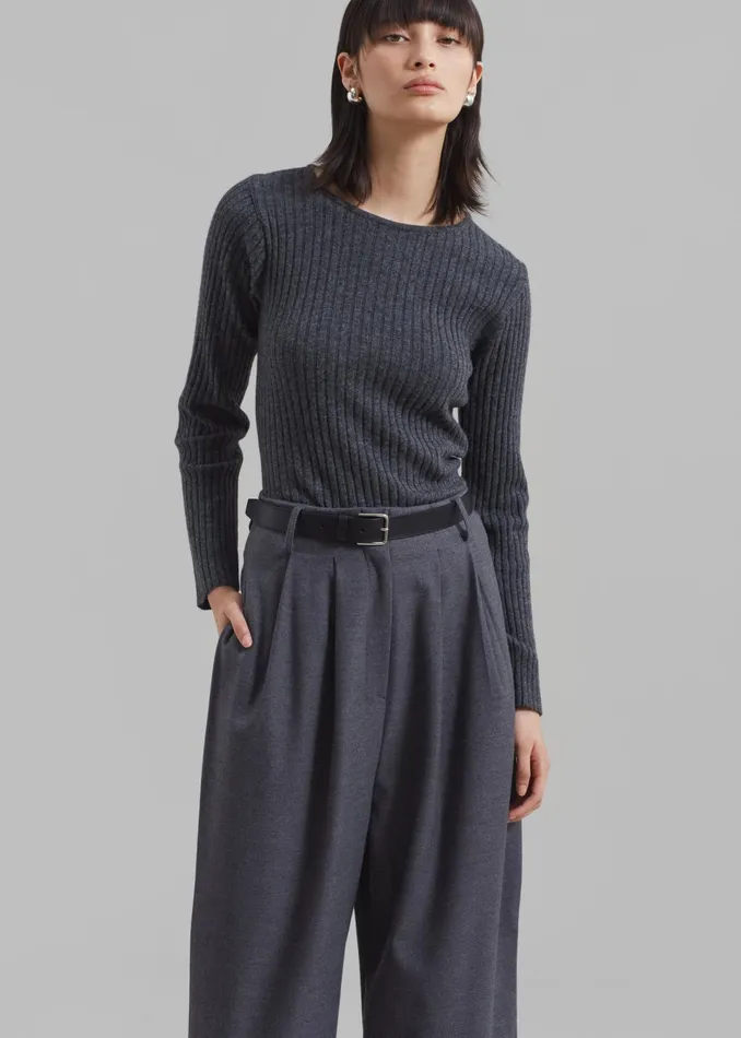 The Frankie Shop Knitwear Cora Ribbed Sweater 8211 Charcoal 8211 Women