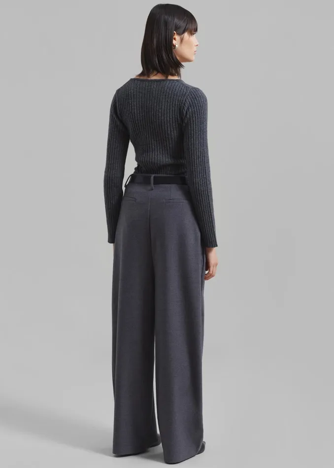 The Frankie Shop Knitwear Cora Ribbed Sweater 8211 Charcoal 8211 Women