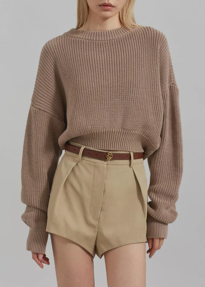The Frankie Shop Knitwear Teague Cropped Sweater 8211 Beige 8211 Women