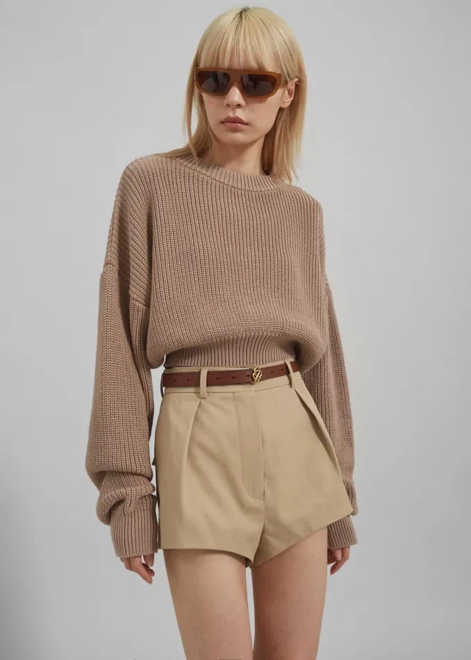 The Frankie Shop Knitwear Teague Cropped Sweater 8211 Beige 8211 Women