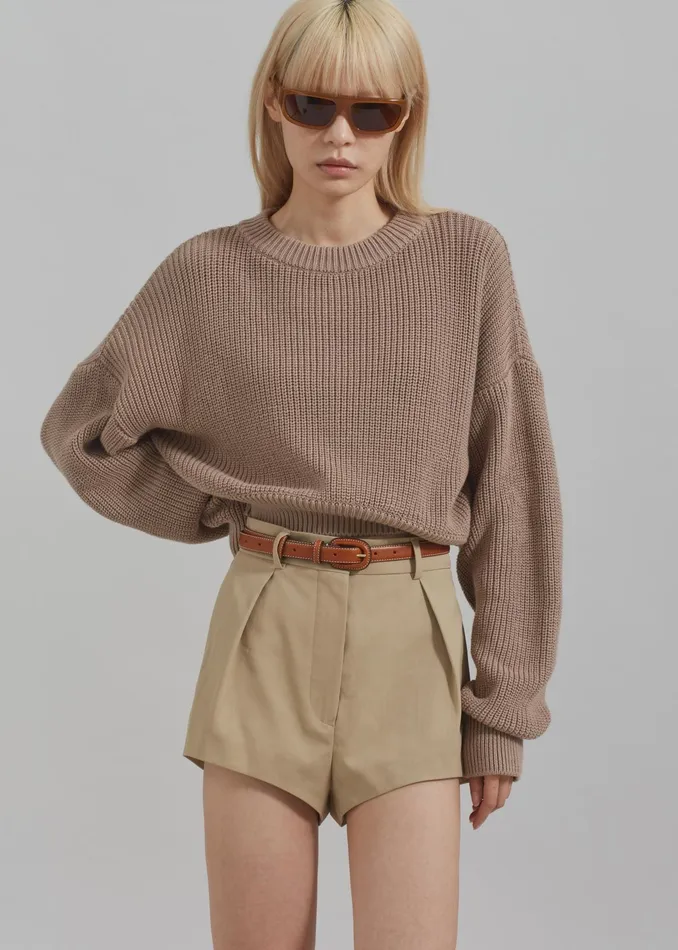 The Frankie Shop Knitwear Teague Cropped Sweater 8211 Beige 8211 Women