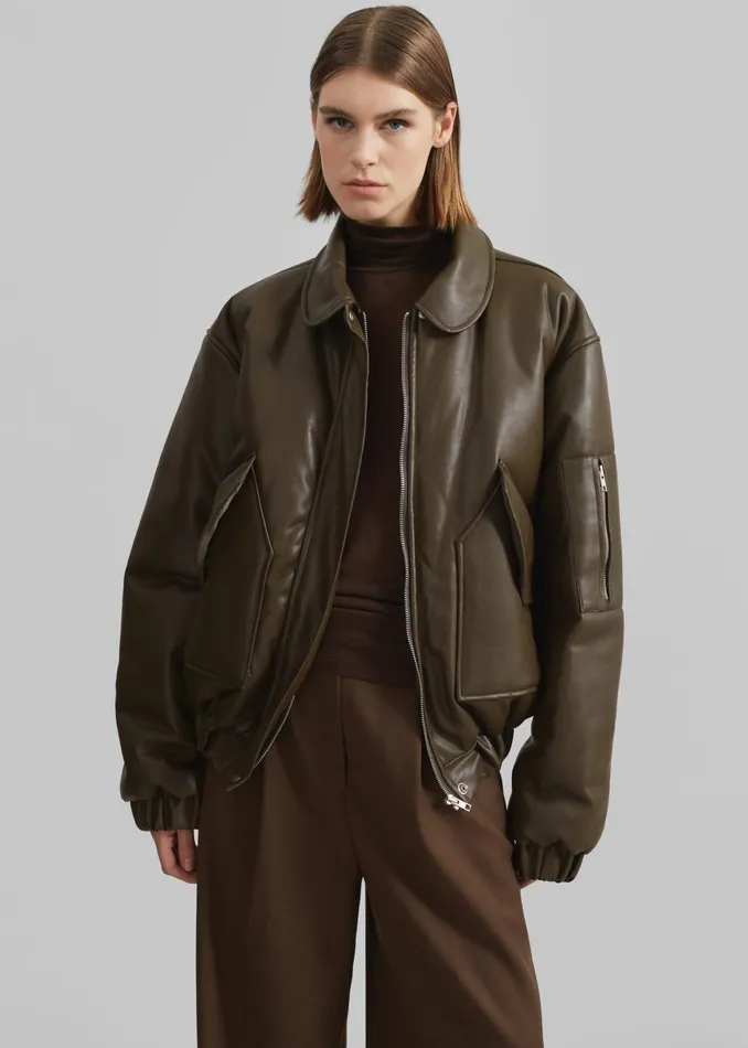 The Frankie Shop Outerwear Blane Faux Leather Padded Bomber Jacket 8211 Khaki Brown 8211 Women The Frankie Shop Outerwear Blane Faux Leather Padded Bomber Jacket 8211 Khaki Brown 8211 Women
