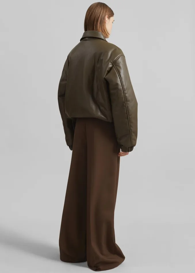 The Frankie Shop Outerwear Blane Faux Leather Padded Bomber Jacket 8211 Khaki Brown 8211 Women