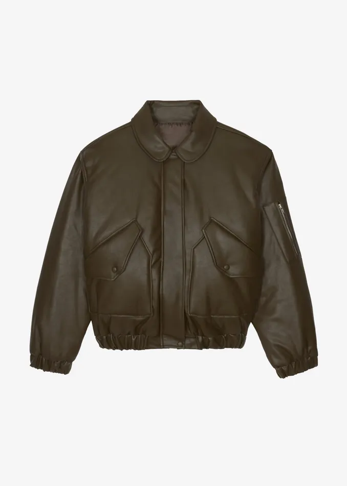 The Frankie Shop Outerwear Blane Faux Leather Padded Bomber Jacket 8211 Khaki Brown 8211 Women