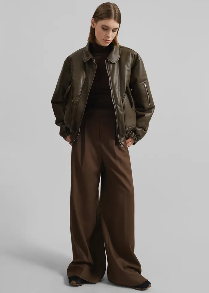 The Frankie Shop Outerwear Blane Faux Leather Padded Bomber Jacket 8211 Khaki Brown 8211 Women