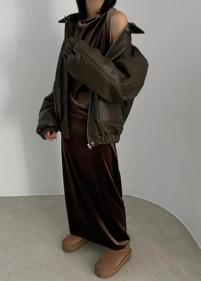 The Frankie Shop Outerwear Blane Faux Leather Padded Bomber Jacket 8211 Khaki Brown 8211 Women