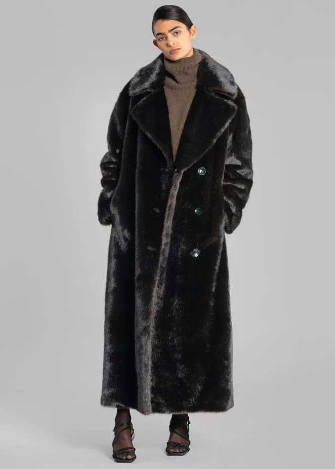 The Frankie Shop Outerwear Joni Faux Fur Coat 8211 Dark Espresso 8211 Women