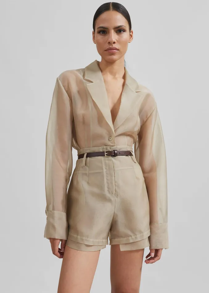 The Frankie Shop Outerwear Lise Sheer Blazer 8211 Desert Sand 8211 Women