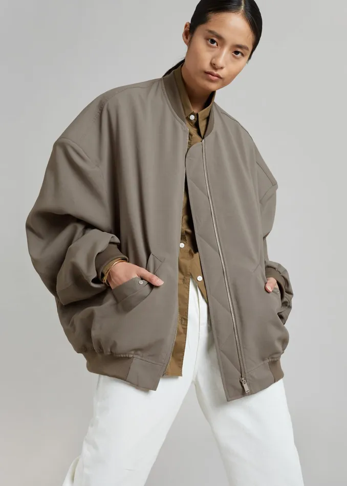 The Frankie Shop Outerwear Lumi Bomber Jacket 8211 Dark Olive 8211 WomenMen