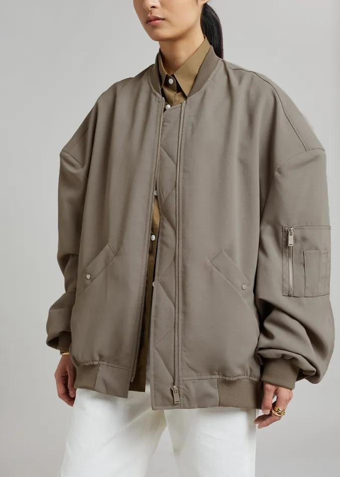 The Frankie Shop Outerwear Lumi Bomber Jacket 8211 Dark Olive 8211 WomenMen