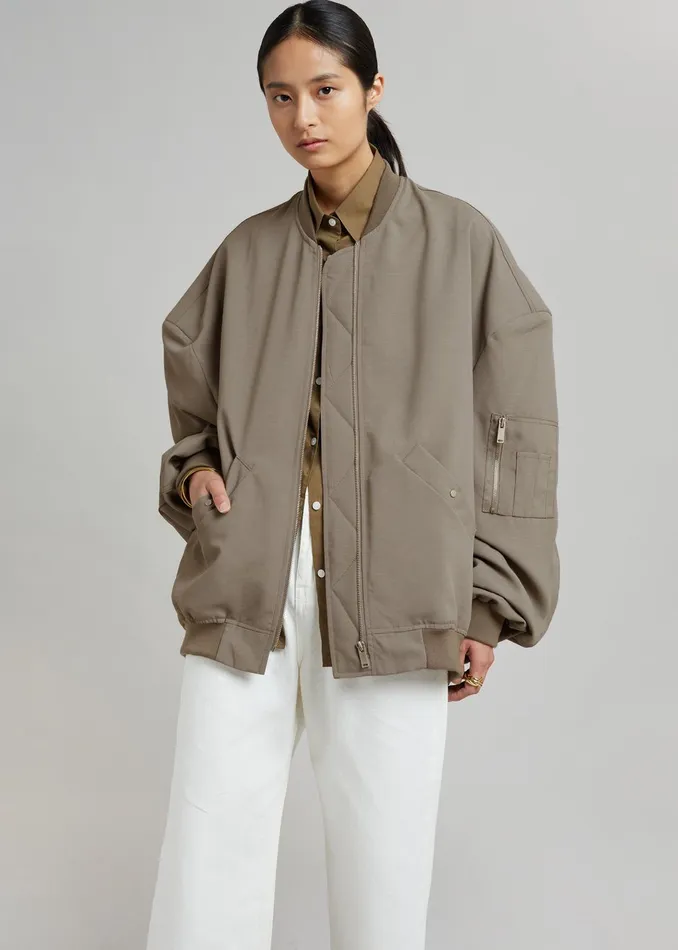 The Frankie Shop Outerwear Lumi Bomber Jacket 8211 Dark Olive 8211 WomenMen