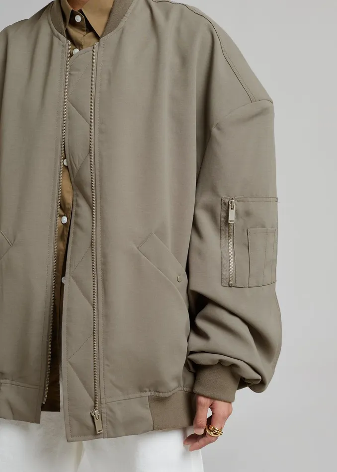 The Frankie Shop Outerwear Lumi Bomber Jacket 8211 Dark Olive 8211 WomenMen