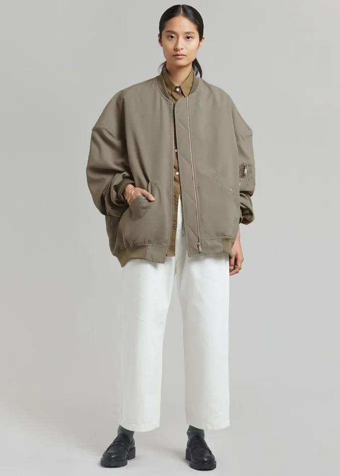 The Frankie Shop Outerwear Lumi Bomber Jacket 8211 Dark Olive 8211 WomenMen