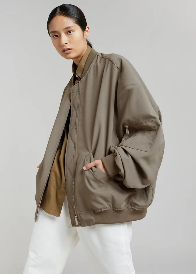 The Frankie Shop Outerwear Lumi Bomber Jacket 8211 Dark Olive 8211 WomenMen