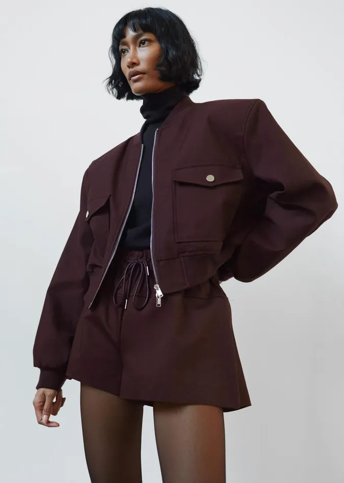 The Frankie Shop Outerwear Pomona Crop Bomber Jacket 8211 Burgundy 8211 Women