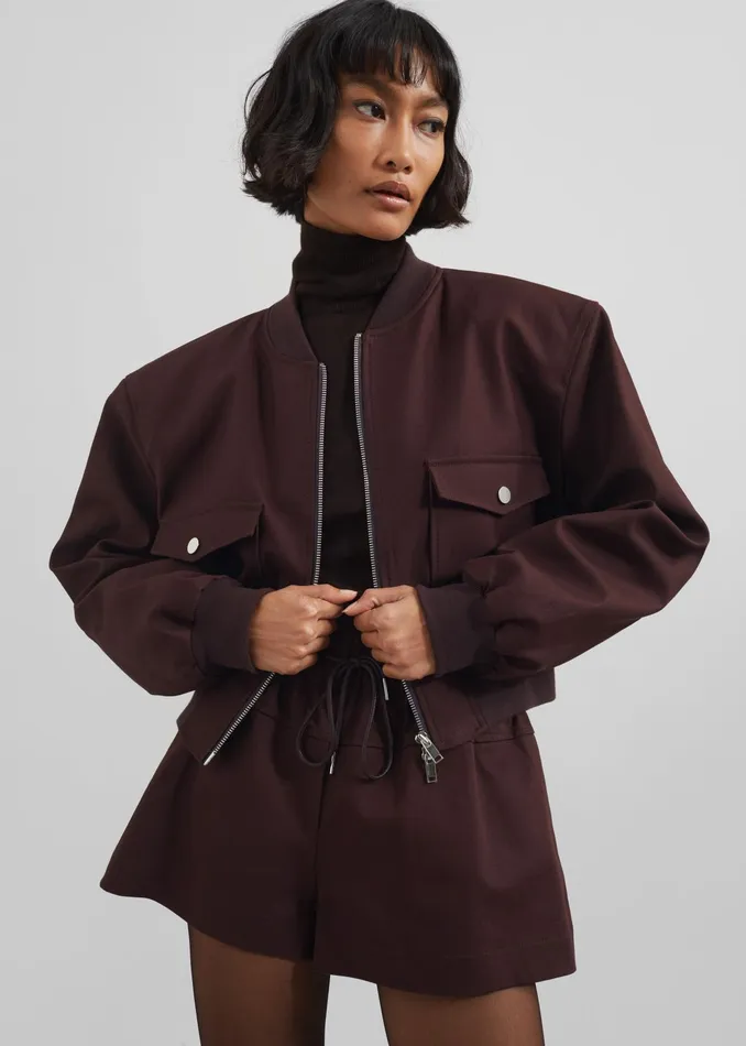 The Frankie Shop Outerwear Pomona Crop Bomber Jacket 8211 Burgundy 8211 Women