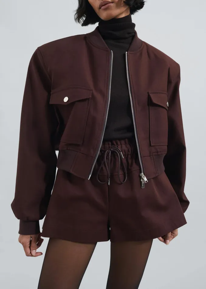 The Frankie Shop Outerwear Pomona Crop Bomber Jacket 8211 Burgundy 8211 Women