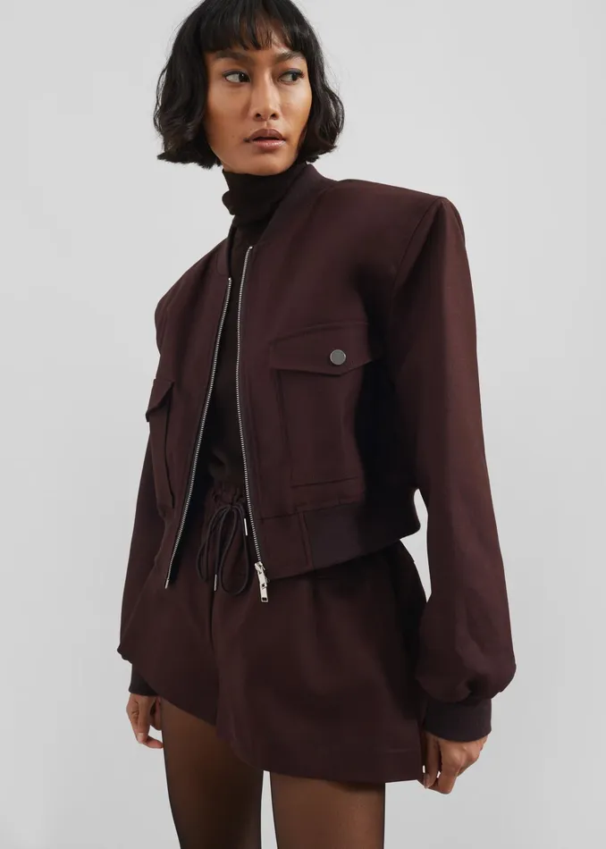 The Frankie Shop Outerwear Pomona Crop Bomber Jacket 8211 Burgundy 8211 Women