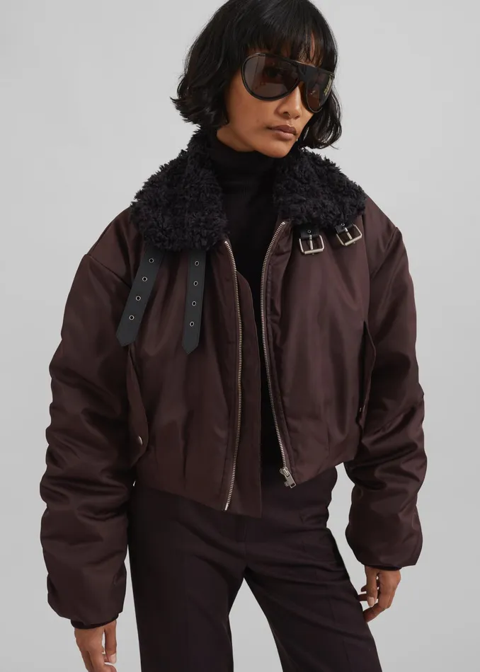 The Frankie Shop Outerwear Riano Cropped Bomber Jacket 8211 Burgundy 8211 Women The Frankie Shop Outerwear Riano Cropped Bomber Jacket 8211 Burgundy 8211 Women