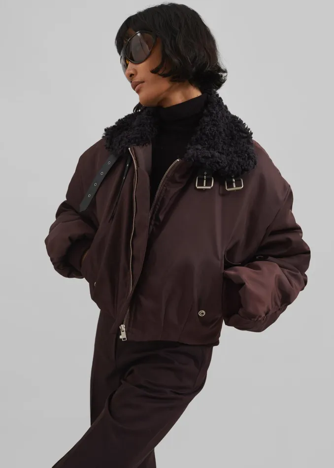 The Frankie Shop Outerwear Riano Cropped Bomber Jacket 8211 Burgundy 8211 Women