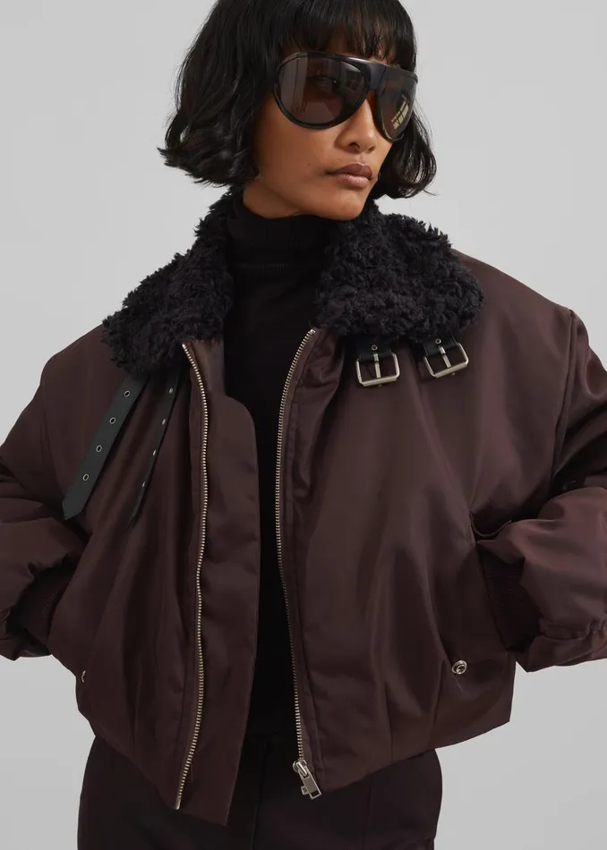 The Frankie Shop Outerwear Riano Cropped Bomber Jacket 8211 Burgundy 8211 Women