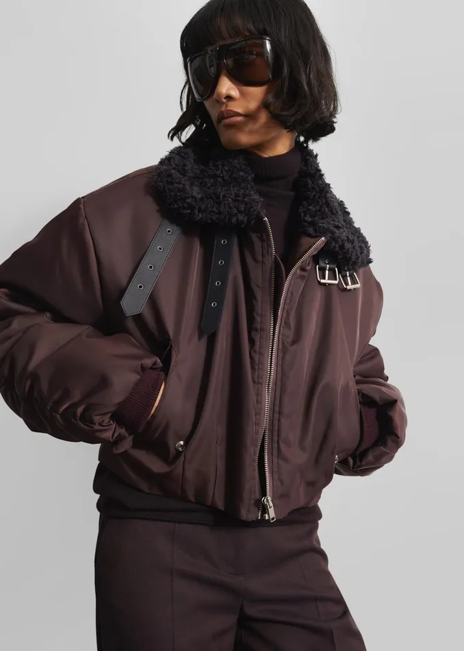 The Frankie Shop Outerwear Riano Cropped Bomber Jacket 8211 Burgundy 8211 Women