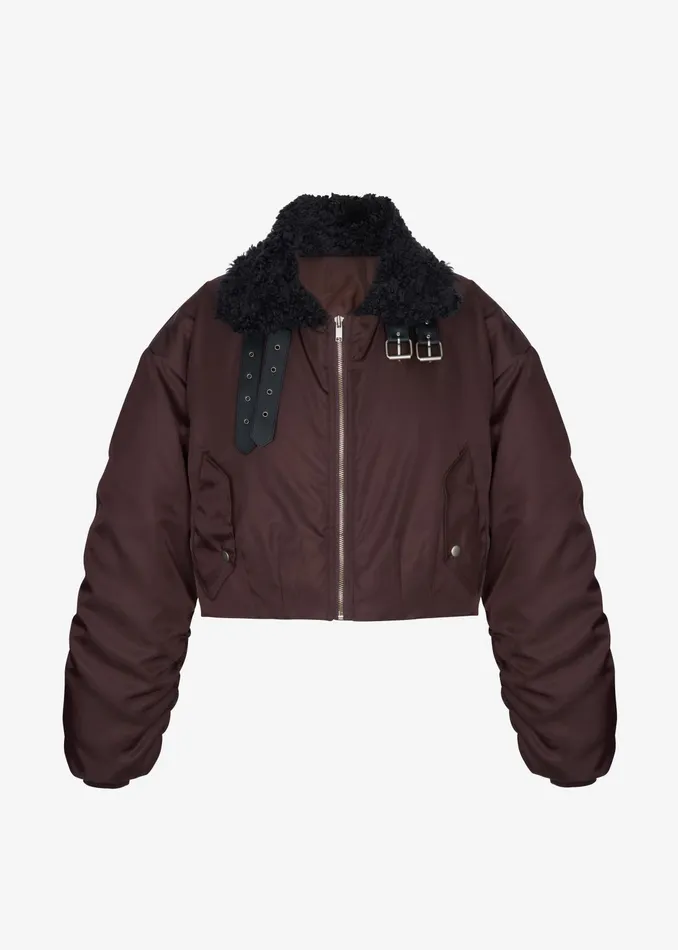 The Frankie Shop Outerwear Riano Cropped Bomber Jacket 8211 Burgundy 8211 Women