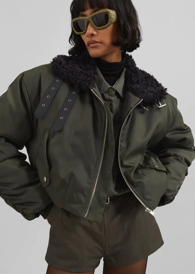 The Frankie Shop Outerwear Riano Cropped Bomber Jacket 8211 Khaki 8211 Women