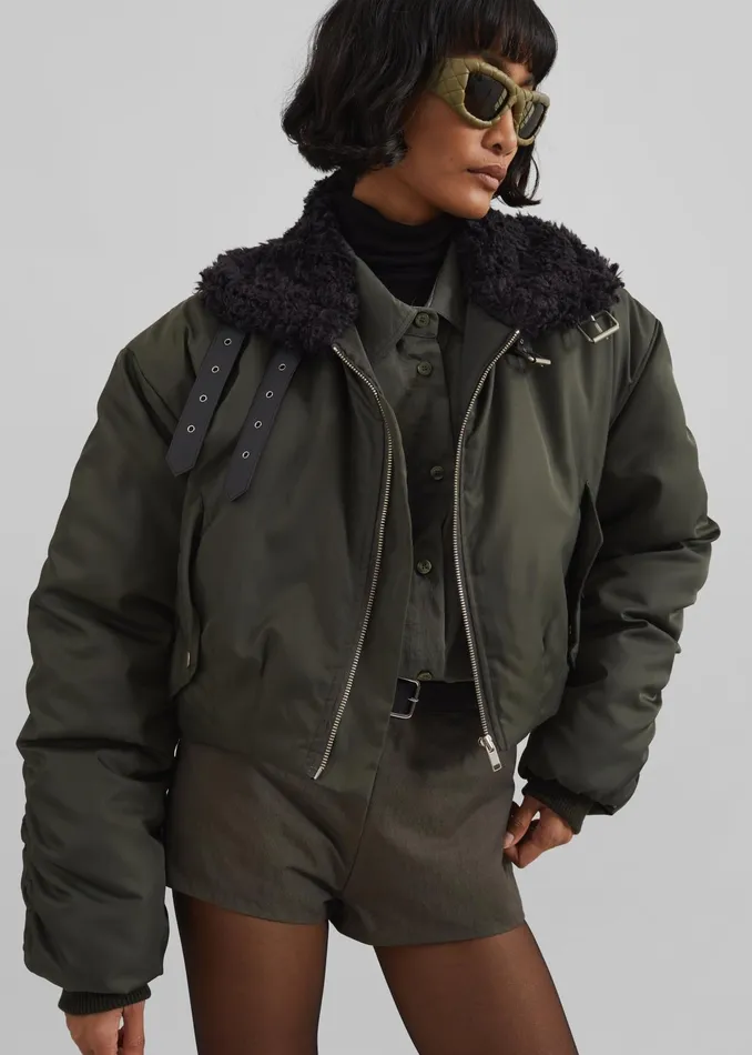 The Frankie Shop Outerwear Riano Cropped Bomber Jacket 8211 Khaki 8211 Women