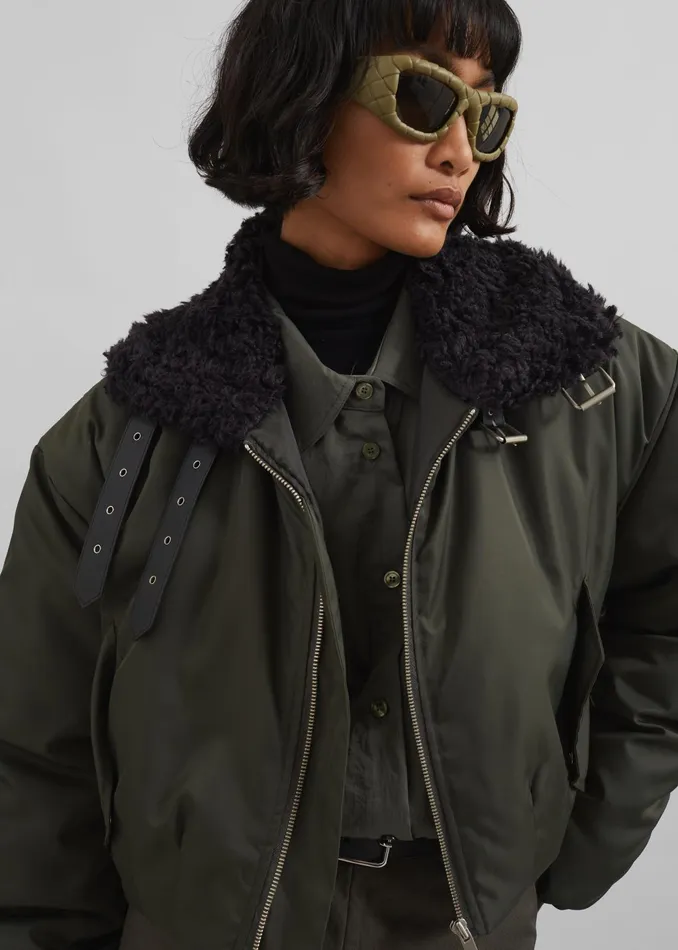 The Frankie Shop Outerwear Riano Cropped Bomber Jacket 8211 Khaki 8211 Women