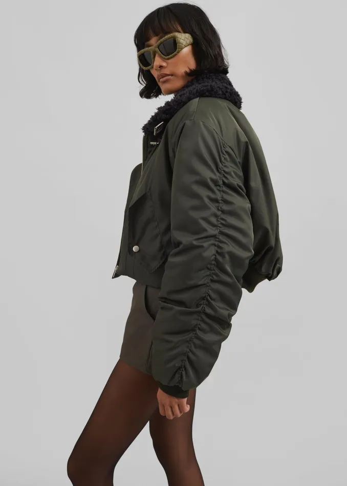 The Frankie Shop Outerwear Riano Cropped Bomber Jacket 8211 Khaki 8211 Women