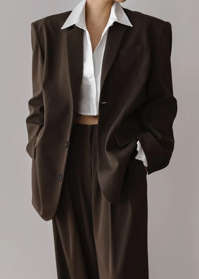 The Frankie Shop Outerwear Tansy Oversized Blazer 8211 Chocolate 8211 Women