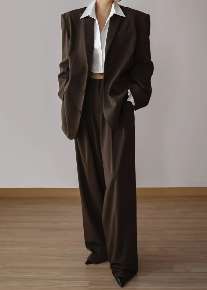 The Frankie Shop Outerwear Tansy Oversized Blazer 8211 Chocolate 8211 Women
