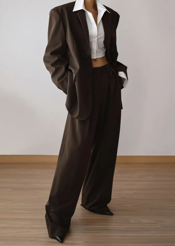 The Frankie Shop Outerwear Tansy Oversized Blazer 8211 Chocolate 8211 Women
