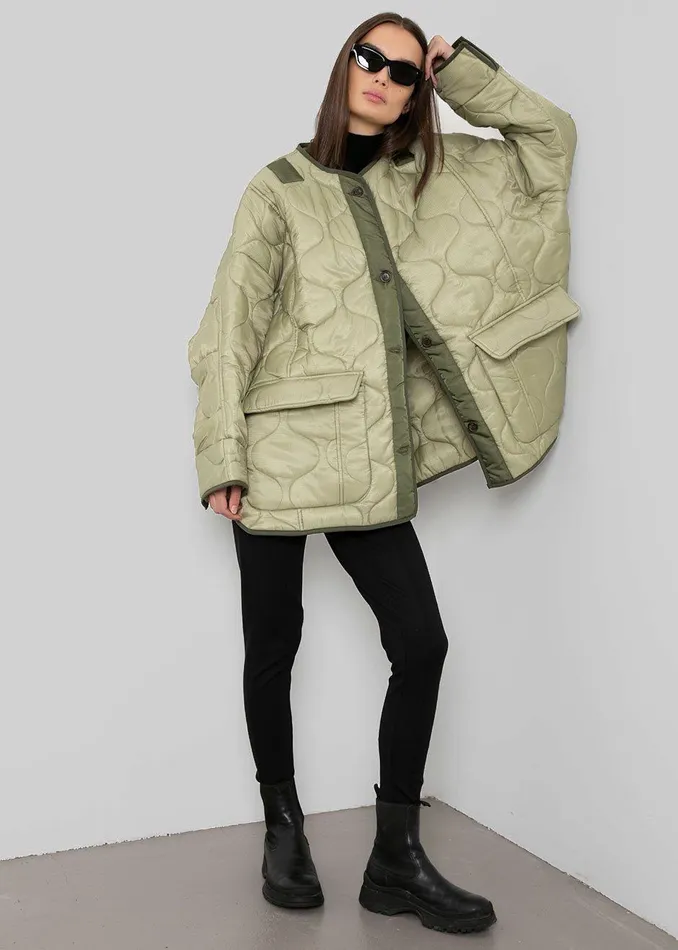 The Frankie Shop Outerwear Teddy Quilted Jacket 8211 Moss Green 8211 Women