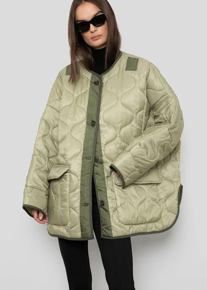 The Frankie Shop Outerwear Teddy Quilted Jacket 8211 Moss Green 8211 Women