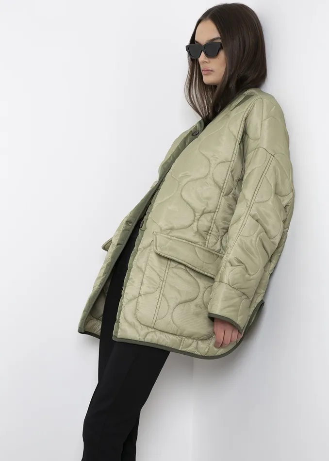 The Frankie Shop Outerwear Teddy Quilted Jacket 8211 Moss Green 8211 Women
