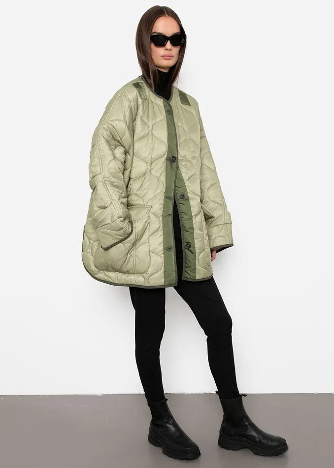 The Frankie Shop Outerwear Teddy Quilted Jacket 8211 Moss Green 8211 Women
