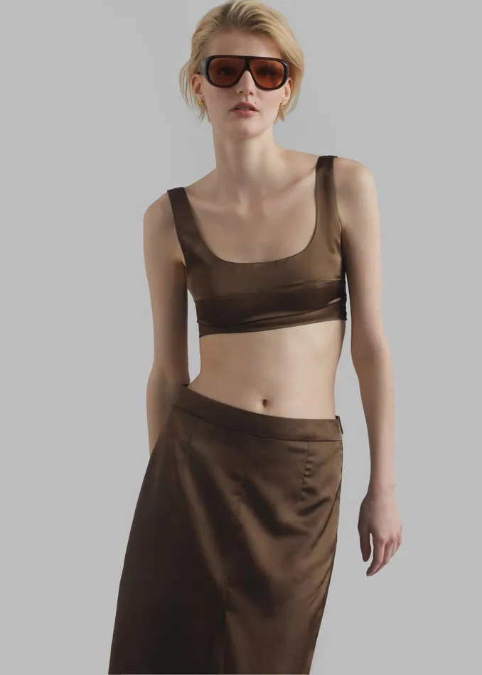 The Frankie Shop Tops Ada Satin Bra Top 8211 Brown 8211 Women